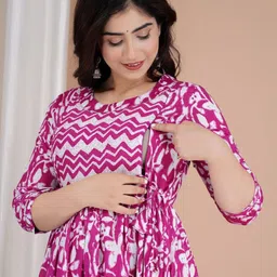 FASHION SWAG Women Floral Printed Pure Cotton Maternity Ethnic Dress image 4