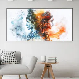 nestroots Black Canvas Framed Shiva's Colorful Duality Wall Painting(18X36 Inch)-picture-28