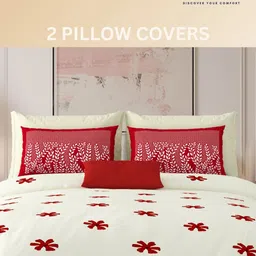 LIVING ROOTS Cream-Coloured & Red Floral 210 TC King Bedsheet with 2 Pillow Covers image 4