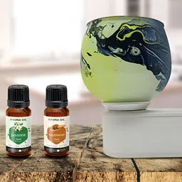 PEEPALCOMM 3Pc Green & White Marble-Printed Electric Aroma Oil Diffuser With Scented Oils image 2