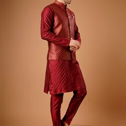 Dulha Ghar Floral Woven Design Cotton Silk Straight Kurta With Trouser & Nehru Jacket image 5