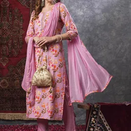 Anni Designer Floral Printed Mirror Work Regular Straight Kurta with Trousers & Dupatta-picture-42