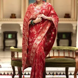 CaniBani Red Silk Blend Banarasi Sarees image 2