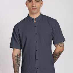 MaverIQ Men Premium Fit Textured Mandarin Collar Casual Shirt-image-96