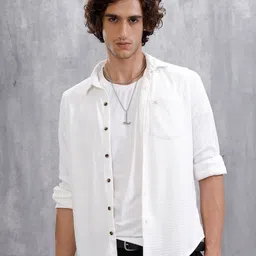 WROGN Men Comfort Fit Solid Spread Collar Casual Shirt-image-3