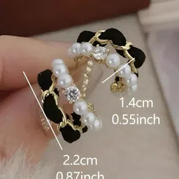 CARIA Set Of 2 Pearls Beaded Contemporary Shaped Hoop Earrings image 5