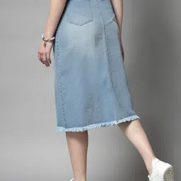 COSMIC TRIO A-Line Distressed Denim Midi Skirt image 4