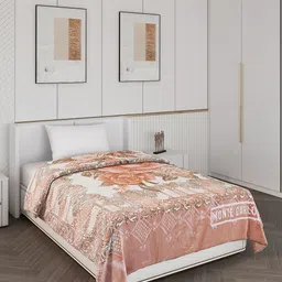 Monte Carlo White & Pink Printed 1000 GSM Heavy Winter Single Bed Blanket-image-56