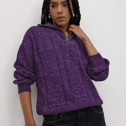 The Roadster Life Co. Cable Knit Mock Collar Lurex Pullover-picture-16