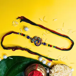 ORANGENYSHA Set Of 3 AD Studded & Beaded Cotton Thread Rakhis image 1