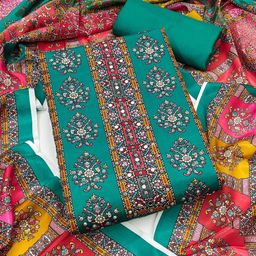 HERE&NOW Floral Printed Beads And Stones Unstitched Dress Material-picture-37