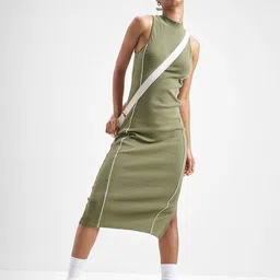 Street By Tokyo Talkies Women Striped Mock Neck Slits Bodycon Midi Dress-image-13