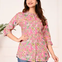 FebQ Women Floral Print Mandarin Collar A-Line Top-picture-18