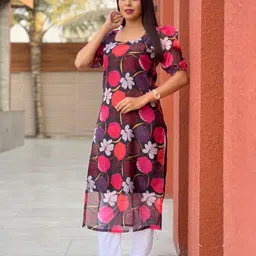 BINDUDI Floral Printed Square Neck Straight Kurta image 2