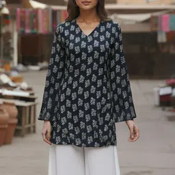 Aaghnya Ethnic Motifs Print V-Neck Flared Sleeves Top-picture-35