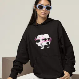 TheBTclub Women Don't Be Scared Printed Hooded Sweatshirt-image-5