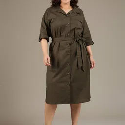 The Pink Moon Olive Cotton Shirt Dress-picture-35