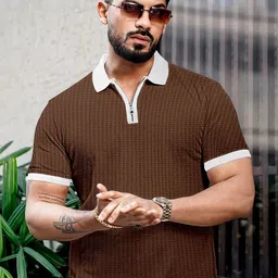 KAJARU Men Self Design Polo Collar Waffle Knit Polo T-Shirt-picture-24