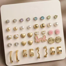 CHOCOZONE Girls Set Of 20 Artificial Stones Studded Circular Shaped Studs-picture-46