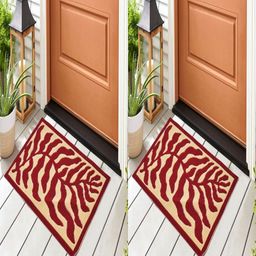 Myntra Elegant Homes 2-Pcs Red & Beige Floral Cotton Rectangular Anti-Slip Doormats-picture-31