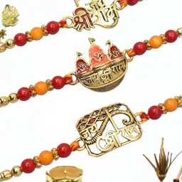 MEIRA JEWELLERY Set Of 3 Beaded Rakhi & Greeting Card With Chawal Roli Chawal Gift Set-picture-35