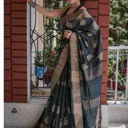 Lyzoo Woven Design Pure Cotton Handloom Saree-image-35