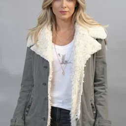 Mast & Harbour Hooded Faux Fur Trim Cotton Open Front Jacket-picture-17