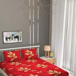 NEW TOWN Red & Brown Floral 210 TC Queen Bedsheet with 2 Pillow Covers-picture-32