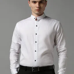 WOXEN Men Original Fit Mandarin Collar Solid Cotton Casual Shirt-image-16