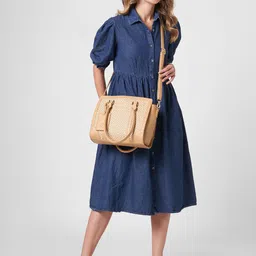 Caprese Textured Regular Structured Satchel Bag Buckle Detail Detachable Sling Strap image 2