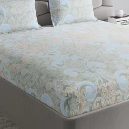 Monte Carlo Green & Cream Ethnic Motifs 300 TC King Bedsheet with 2 Pillow Covers 393 GSM-image-11