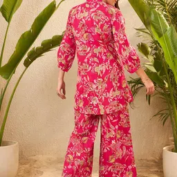 IMANA Printed Pure Cotton Mandarin Collared Tunic With Palazzos Co-Ords image 3
