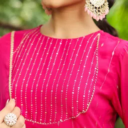 janasya Women Georgette Kurta Palazzo Dupatta Set image 5