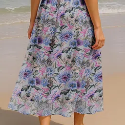 Moomaya Floral Printed High Waist Flowy A-Line Maxi Skirt image 3