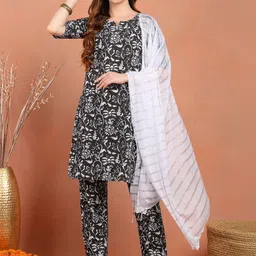 LE Women Floral Printed Regular Pure Cotton Kurta with Trousers & With Dupatta-picture-32