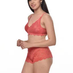 samvar Women Red,Yellow,Pink Net Bra Panty Set for Lingerie Set Undergarments Pack of 3 image 3