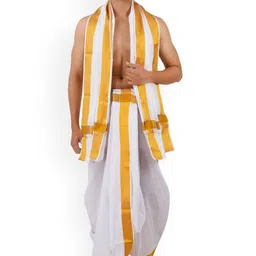 Ethazh Mens Cotton Dyed Dhoti Angavasthram With Jarigai Border image 1