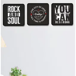 SAF Black & White 3 Piece Wood Abstract Wall Paintings-image-92