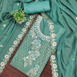 HERE&NOW Embroidered Silk Chiffon Unstitched Dress Material-picture-45
