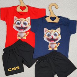 CRAZE N STITCH Boys Pack Of 2 Cat Printed T-shirt With Shorts Clothing Set-picture-23