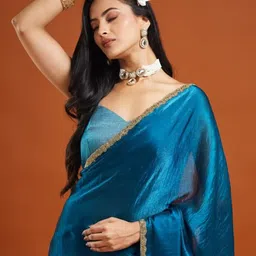 LOROFY Embroidered Border Beads and Stones Saree image 3