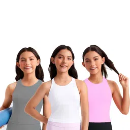 BRAAFEE Girls Pack Of 3 Cotton Round Neck Camisoles-picture-13