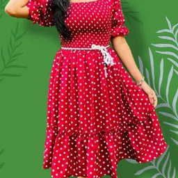 hoc's Women Fit and Flare Red Midi/Calf Length Dress-picture-31