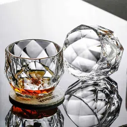 flank (Pack of 2) Diamond cut Whiskey Glass, Unique Cool Crystal Rocks Whiskey Glasses for Scotch, Bourbon, Vodka, Liquor(set of 2)(300 ml) Glass Set Whisky Glass-picture-28