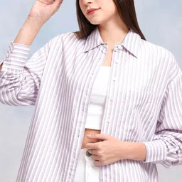 tokyo talkies Women Oversized Fit Striped Button Down Collar Casual Shirt-picture-11