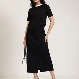 Women Solid Straight Black Skirt-image-83