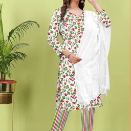 nisa style Women Cotton Blend Kurti Pant Dupatta Set-picture-10