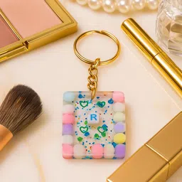resinbysona Resin Pastel Glitter Alphabet Keychain With Premium Gold Ring Rk89 Key Chain image 5