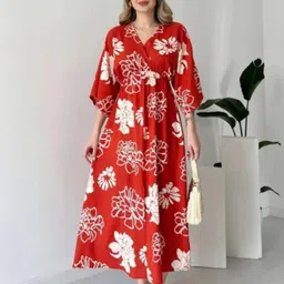 pimu Women A-line Red Maxi/Full Length Dress image 4