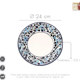 kala kriti Blue Blossom Ceramic Pasta Plate | Serving Bowl for Noodles, Snacks 9.5 Inch Dinner Plate image 3